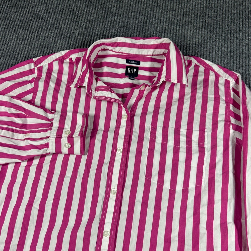 Gap The Big Shirt Women's S Pink White Striped Button Up Long Sleeve NWT Casual